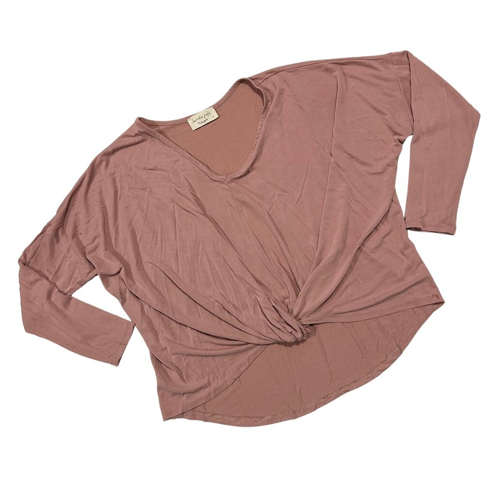 Lavender Field Blush Pink Women's Long Sleeve Knot Front Shirt